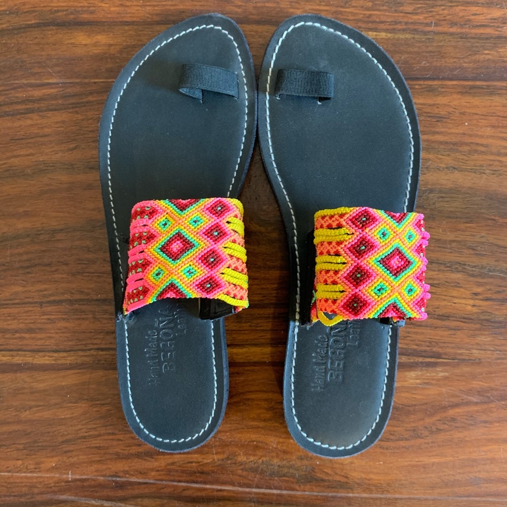 NWOT Huichol handmade woven flat sandals.
